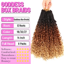Goddess Boho Box Braids Crochet Hair-8 Packs 14 Inch Crochet Box Braids for Black Women Pre Looped (1B/30/27, 14 Inch (Pack of 8))
