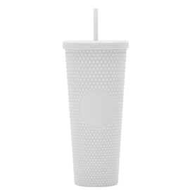 Essasea 24oz DIY Studded Tumbler.Matte White Studded Tumbler with Lid and Straw.Reusable Double Walled Insulated Travel Tumbler.Plastic Acrylic Pastel Colored Tumbler Cup for Iced Coffee Smoothie.