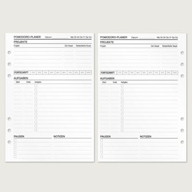 KOMPASS® Pomodoro Planner | 30 DIN A5 Inserts for Ring Binder Planner | Pomodoro Daily Planner to Increase Productivity | More Focus & Better Time Management | Journaling | Planner Calendar Inserts