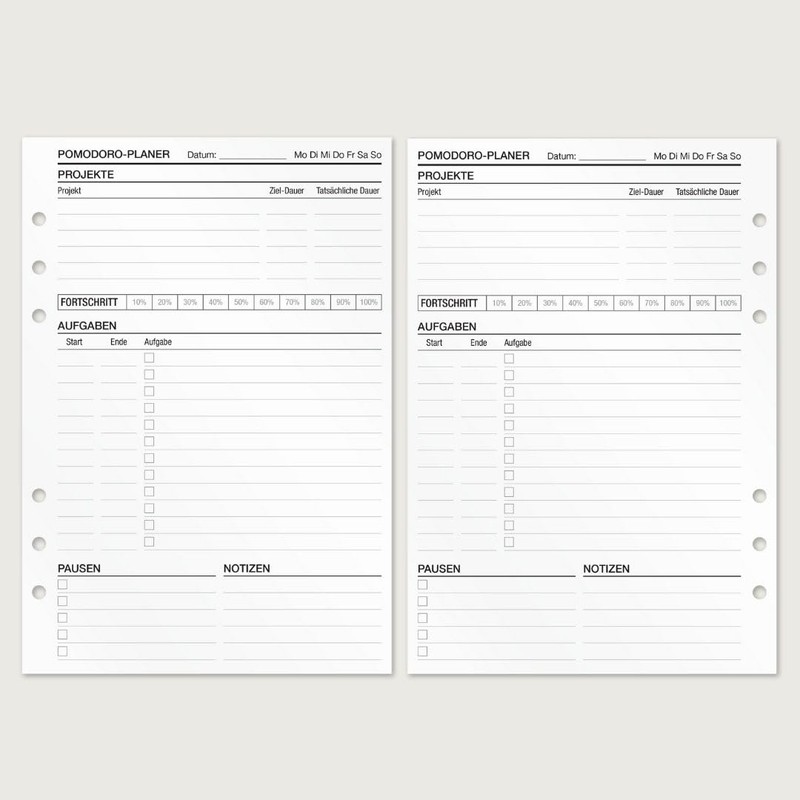 KOMPASS® Pomodoro Planner | 30 DIN A5 Inserts for Ring