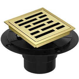 4 Inch Square Shower Floor Drain, Shower Drain Kit with Flange, Square Shower Drain, SUS 304 Stainless Steel Floor Drain,Brushed Gold