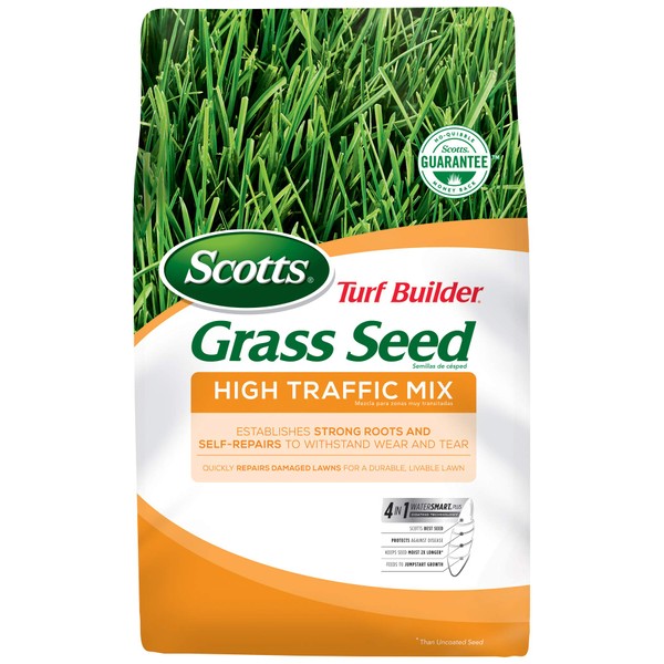 Scotts Turf Builder Grass Seed High Traffic Mix Establishes Strong Roots and Self-Repairs to Withstand Wear and Tear, 3 lbs.