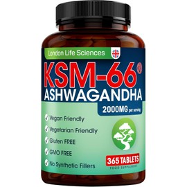 Ashwagandha KSM-66® 2000mg - 365 Vegan Tablets | +5% Withanolides | Pure Highest Concentration Vegan Organic Root Extract, UK Supplier | 6 Month Supply