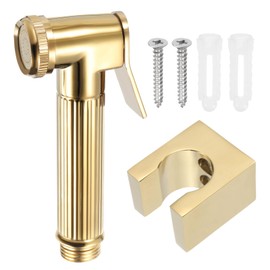 sourcing map Handheld Bidet Sprayer for Toilet, Metal Bathroom Sprayer Kit Adjustable Water Pressure Control with Bidet Sprayer Holder and Screw for Kitchen Toilet Flushing Washing, Gold