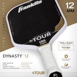 Franklin Sports Pro Pickleball Paddles - FS Tour Featherweight Series Lightweight Paddles - USA Pickleball Approved - Raw Carbon Fiber Surface - Dynasty - 12mm Polymer Core - White