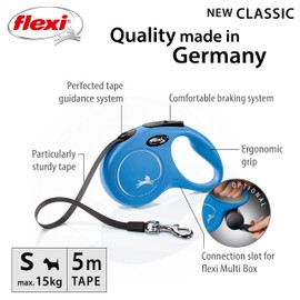 Flexi New Classic Tape Blue Small 5m Retractable Dog Leash/Lead for dogs up to 15kgs/33lbs