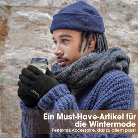 Rahhint Merino Wool Thermal Gloves Men Women Touchscreen Winter Gloves Warm Non-Slip Knitted Gloves with Nap Lining for Running Cycling Driving Work Outdoor Gift, black