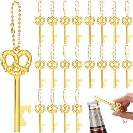 Vesici 20 Pcs Oktoberfest Party Favors Pretzel Bottle Opener Keychain Oktoberfest Accessories for Men Women German Theme Bavarian Beer Festival Party Supplies (Gold)