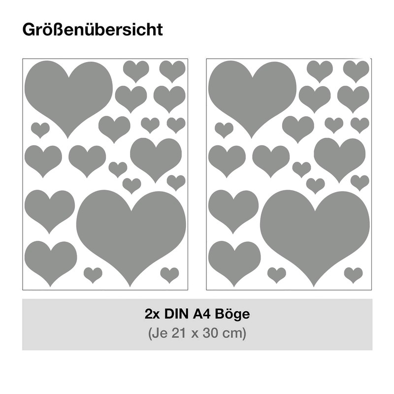 Set of 40 Heart Wall Stickers with Heart Design (Grey)