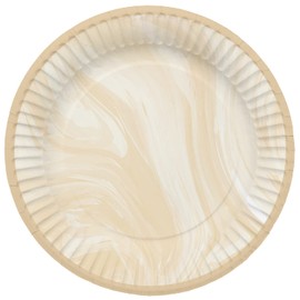 Folat 61912 Paper Party Tableware Paper Plates Round Diameter Marble Beige 23 cm Pack of 8 Disposable Tableware Plates for Birthday Party, Baby Shower, Wedding, Bridal Shower