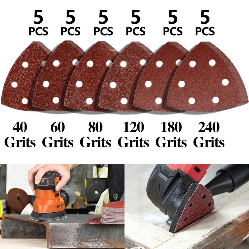 35Pcs 3-1/2 Inch 93mm Multi-Function Triangular Sanding Pad Kit, 5Pcs