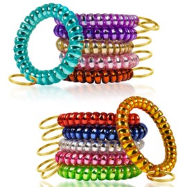 XXUOD 12 Colors Wrist Keychain Plastic Spring Flexible Spiral Wrist Coil Stretchable Wrist Band Wristlet Keychain Bracelet Wrist Coil for Sauna Gym Pool ID Badge and Outdoor Sports