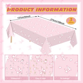 Hahafelt 3 Pack Coquette Bow Tablecloth 54 x 108 Inch Plastic Wedding Baby Shower Tablecloths Disposable Christmas Rectangle Pink Bow Pattern Table Cloth for Party Dining Indoor Outdoor