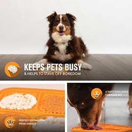 Hyper Pet IQ Treat Lick Mat for Dogs, Dog Slow Feeders & Cat Lick Mat, Alternative Slow Feeder Dog Bowl and Cat Bowl, Dog and Cat Puzzle Calming Feeder, Orange - Large