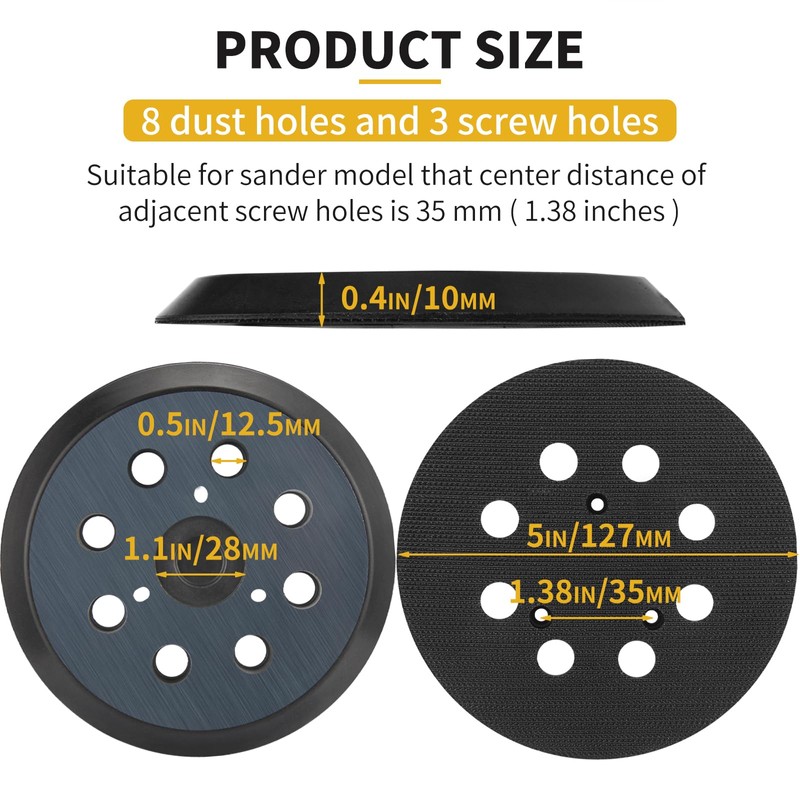Replacement Sander Pads for Dewalt, 3 Pack 5" 8 Hole