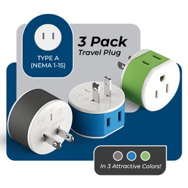 OREI Japan, Philippines Power Plug Adapter with 2 USA Inputs - Travel 3 Pack - Type A (US-6) Safe Use with Cell Phones, Laptop, Camera Chargers, CPAP, and More