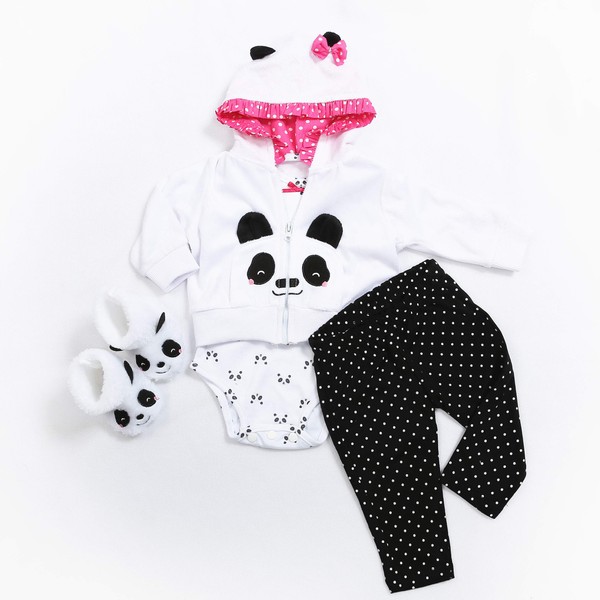 Medylove Reborn Baby Doll Clothes Panda Outfit Set for 17-18 inch Reborn Doll Girl Matching Clothes Accessories 4pcs