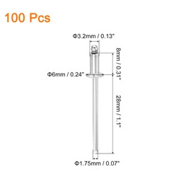 sourcing map 100Pcs 1/8" x 5/16" 304 Stainless Steel Countersunk Blind Rivet, Open-End Type Blind Rivets for DIY, Sheet Metal, Automotive Repairs, Furniture, Boat, and Duct Work (Silver)