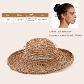 Cappello da Donna in Paglia con Tesa Larga Pieghevole Cappelli Estiv Paglia Traspirante e Leggero, Protezione Solare per la Spiaggia, Le Vacanze e i Viaggi (Kaki)