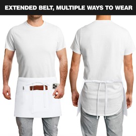 ysxkqz 3 Pack Server Apron Waitress Aprons with 3 Pockets - Waist Aprons for Restaurant Women Men White