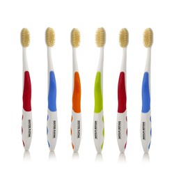 MOUTHWATCHERS Soft Flossing Toothbrushes for Adults, Value 6 Pack, Ultra Clean Manual Toothbrush Set for Sensitive Teeth & Gums, by Dr. Plotka, Assorted Colors