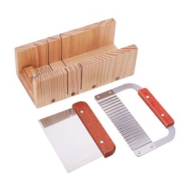 PandaHall Adjustable Wooden Soap Cutter Shape with Wavy Straight Planer Blade Scraper Cutting Tool Set