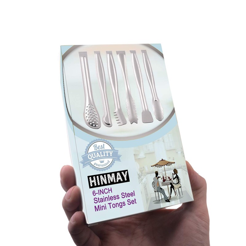 HINMAY Small Serving Tongs Set 6-Inch Appetizer Tongs Stainless Steel