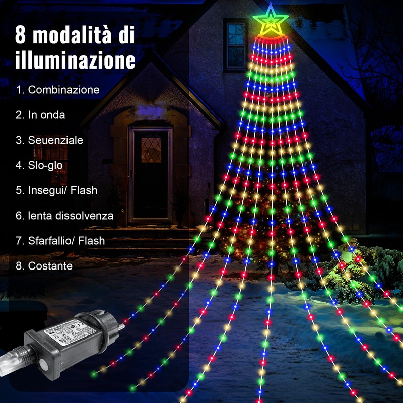 HELESIN Waterproof Christmas Tree Lighting with Stars, 2 m x