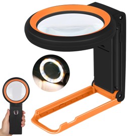 KIBTOY Magnifying Glass with Light and Stand, Foldable Handheld Magnifying Lenses 18 LED Illuminated Lighted Magnifier for Seniors Reading, Close Work, Coins, Jewelry Black