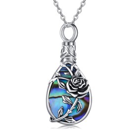 JUSTKIDSTOY Rose Urn Necklace for Ashes for Women Sterling Silver Abalone shell Teardrop Pendant Necklace Rose Flower Cremation Jewelry Keepsake Memorial Gifts for Mother…