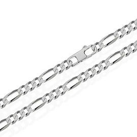 NKlaus Genuine 925 Sterling Silver Figaro Chain 6x Diamond-Coated 7.00 mm Wide, Sterling Silver