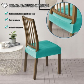 Lussenwert Velvet Seat Covers for Dining Room Chairs, Stretch Dining Chair Seat Slipcovers Washable Removable Chair Protector Slipcovers - Set of 4, Turquoise Blue