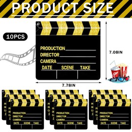 10 Pieces Movie Film Clap Board, 7 x 8 Inch Cardboard Movie Clapboard Movie Directors Clapper Writable Cut Action Scene Board for Movies Films Photo Props(Gold)