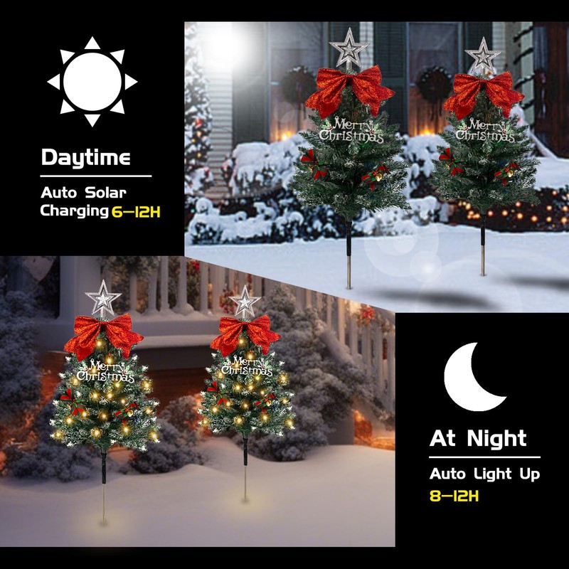 TAILERRI Christmas Tree Solar Pathway Lights Outdoor Decor, 4 Pack,