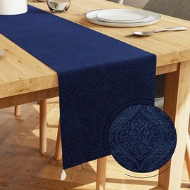 Encasa XO Dining Table Runner | Embossed Velvet | 32x150 cm | Navy Blue Color with Premium Polyester - Machine Washable