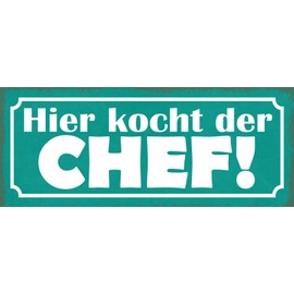 Ontrada Tin Sign Domed 27 x 10 cm "Hier kocht der Chef" Decorative Gift Sign