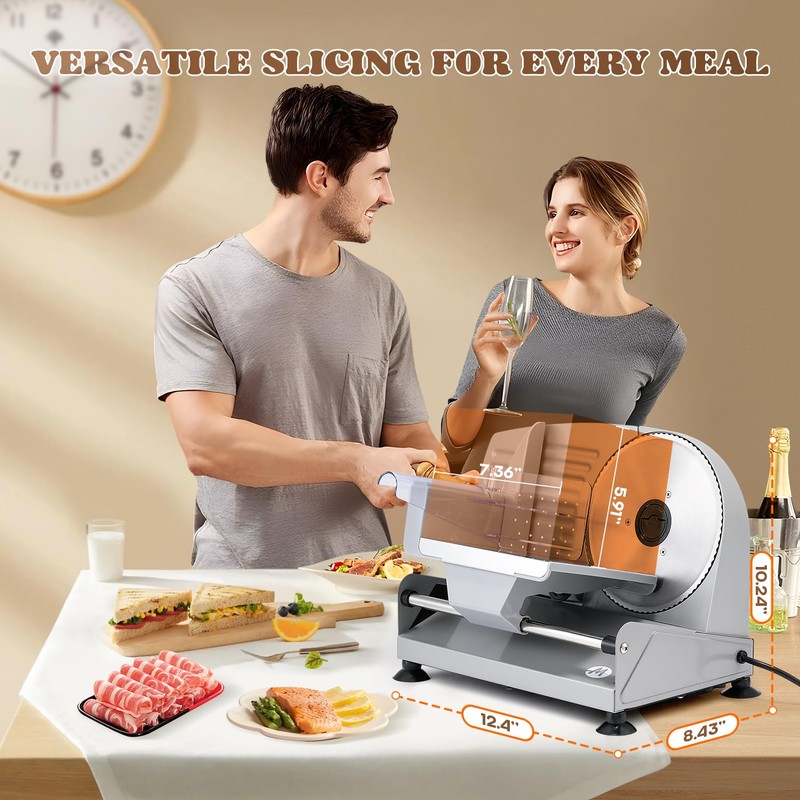 Moongiantgo Meat Slicer 200W With 2 Removable 7.5’’ Stainless Steel