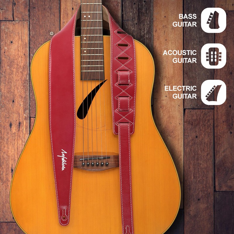 Nefelibata Guitar Strap 2.5", Head Layer Cowhide Italian Red Leather