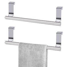 Pack of 2 Towel Holders for Hanging, Stainless Steel Towel Rail, Door Towel Holder with Non-Slip Scratch Protection Strips, Tea Towel Holder for Cabinet Door, Suitable for Kitchen, Bathroom (2 Small)