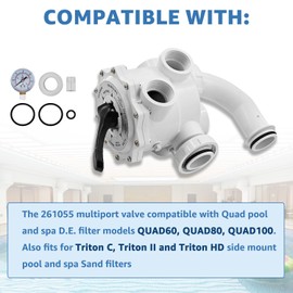 Raodelupe 261055 Multiport Valve Compatible with Triton C II HD for Quad D.E. Pool and Spa Side Mound DE and Sand Filters 2" Pipe 7.5" Centerline (261055 White)