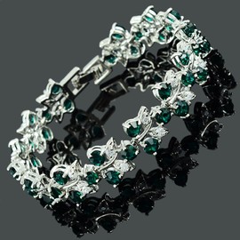 RIZILIA Tennis Bracelet [18cm/7inch] with Round Cut Gemstones CZ [Green Emerald] in 18K White Gold Plated, Simple Modern Elegance