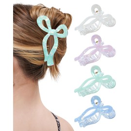 Mesovor Teen Girl Gifts Trendy Stuff - 4 Pack Elegant Bow Hair Claw Clips, Nonslip 4.3" Large Hair Grip Hairclips for Thick | Birthday Gifts for Teens Daughter Sister Christmas Gifts