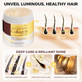 Yniquet Collagen Hair Treatment Mask, Deep Repair Conditioning Hair Mask with Collagen, Maca, Avocado Oil for Dry Damaged Hair, Safe and Nourishing Formula for All Hair Types 7.4 FL OZ