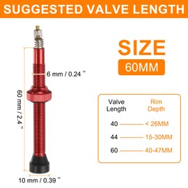 HARFINGTON 2pcs Tubeless Valve Stems 60mm Aluminum Alloy Tubeless Valve Super Light No Leak Durable Valve Stem Caps Multiple Color & Size Fit Most Bicycle Tubeless Rims Pair, Red