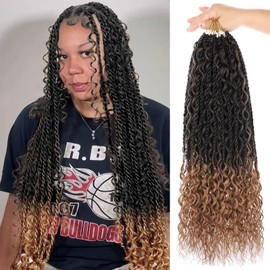 ZRQ 9 Packs Senegalese Twist Crochet Hair 18 Inch Black Brown Pre Looped Synthetic Braiding Hair Boho Island Twist Crochet Hair with Curly Ends for Women