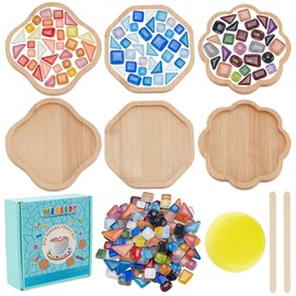 WEBEEDY 3 Sets DIY Mosaic Coasters Kit Mixed Color Mosaic Tiles with Bamboo Coaster Handmade Mosaic Coaster Making Kit with Instruction for Adults Beginners Table Protection Home Decor,3 Styles