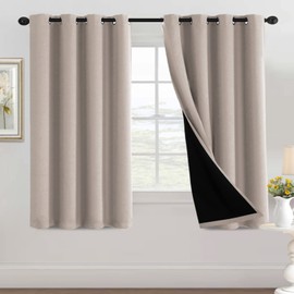H.VERSAILTEX 100% Blackout Curtains for Bedroom Thermal Insulated Full Blackout Curtains for Living Room Energy Efficiency Window Draperies with Black Liners 1 Panel, 52x63 Inch, Natural Sand