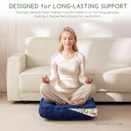 HIGOGOGO Large Floor Pillow Cushion for Adults, Meditation Cushion Pillow with Handle, Lustrous Chenille Tufted, Square Floor Sitting for Tatami Living Room or Yoga, 22x22 Inch, 2Pack, Navy