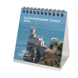 Landscape Magic Ukraine Desk Calendar 10 cm x 10 cm for 2026 Ukraine Kiev City and Country Set Contents: 1 x Calendar, 1 x Christmas Pendant (Total 2 Pieces)