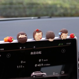 Cute Hedgehog Car Dashboard Decor, Car Accessories for Women Interior Aesthetic Hedgehog Figurines Rearview Mirror Ornament, Set of 6